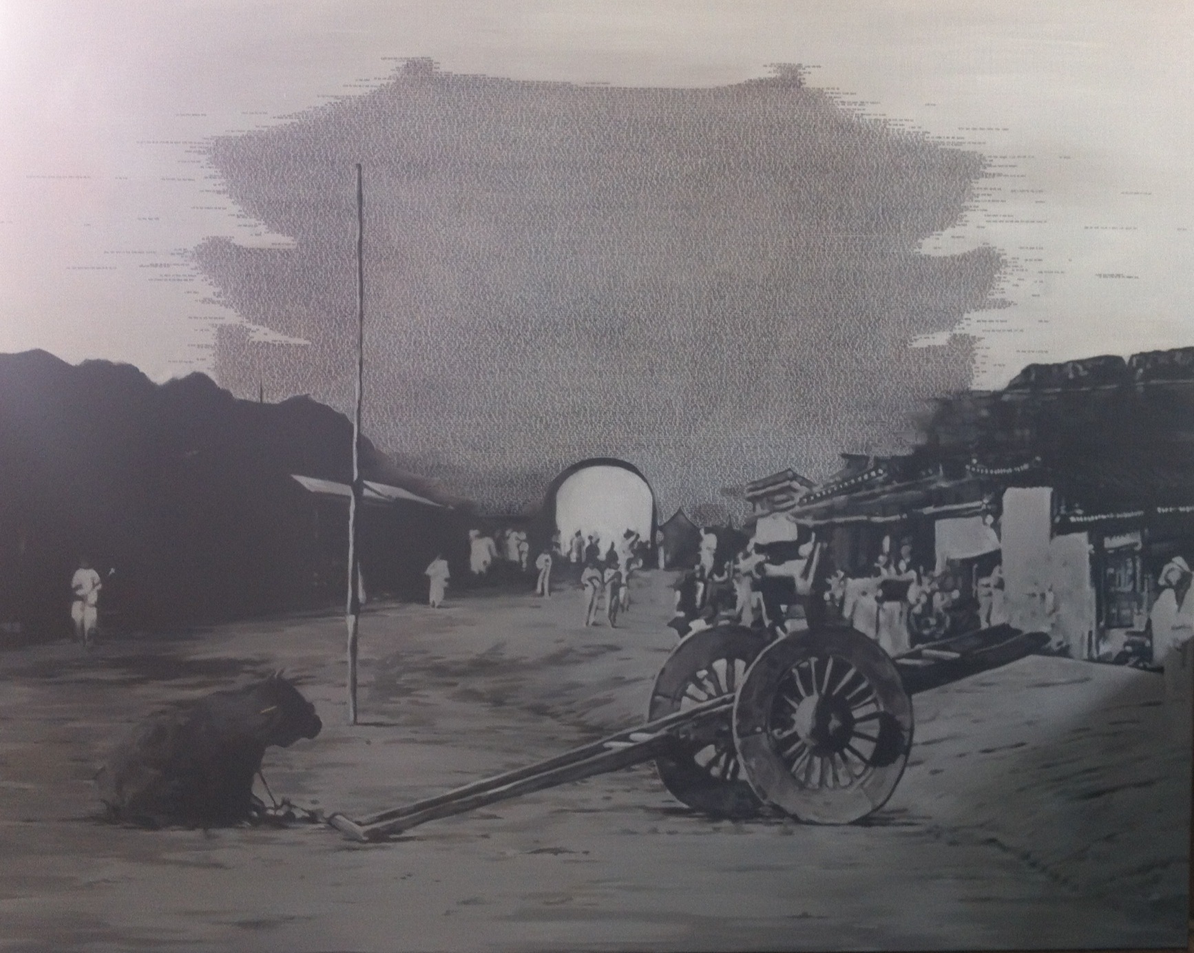reverse culture, 162x130cm, ink pen, oil on canvas, 2012