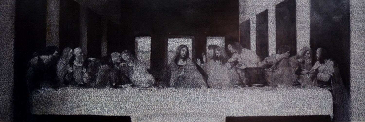 Reverse, 162x54cm, ink pen, oil on canvas, 2014