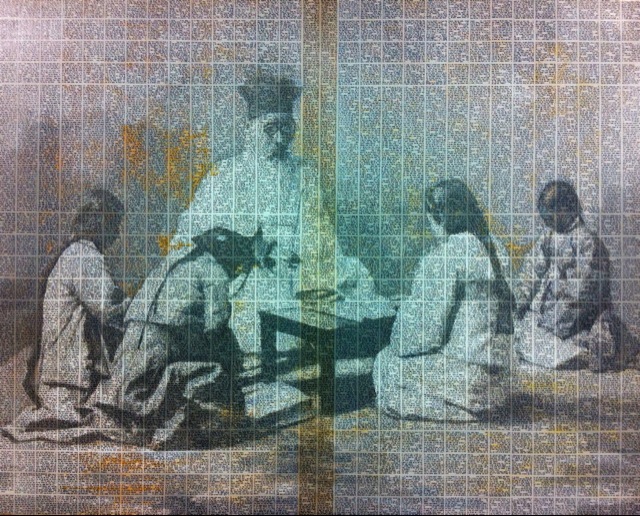 닮다,담다, 162x130cm, ink pen, oil on canvas, 2012