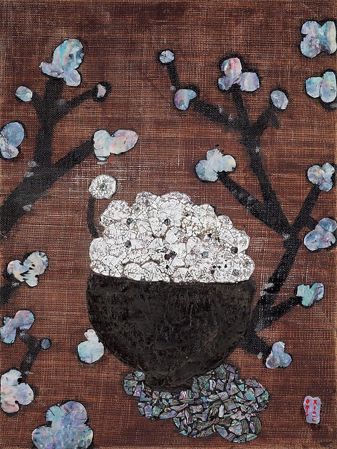 eat for 18, 34x25cm, Ott painting, A mother of pearl, Terra on the hemp cloth, 2012