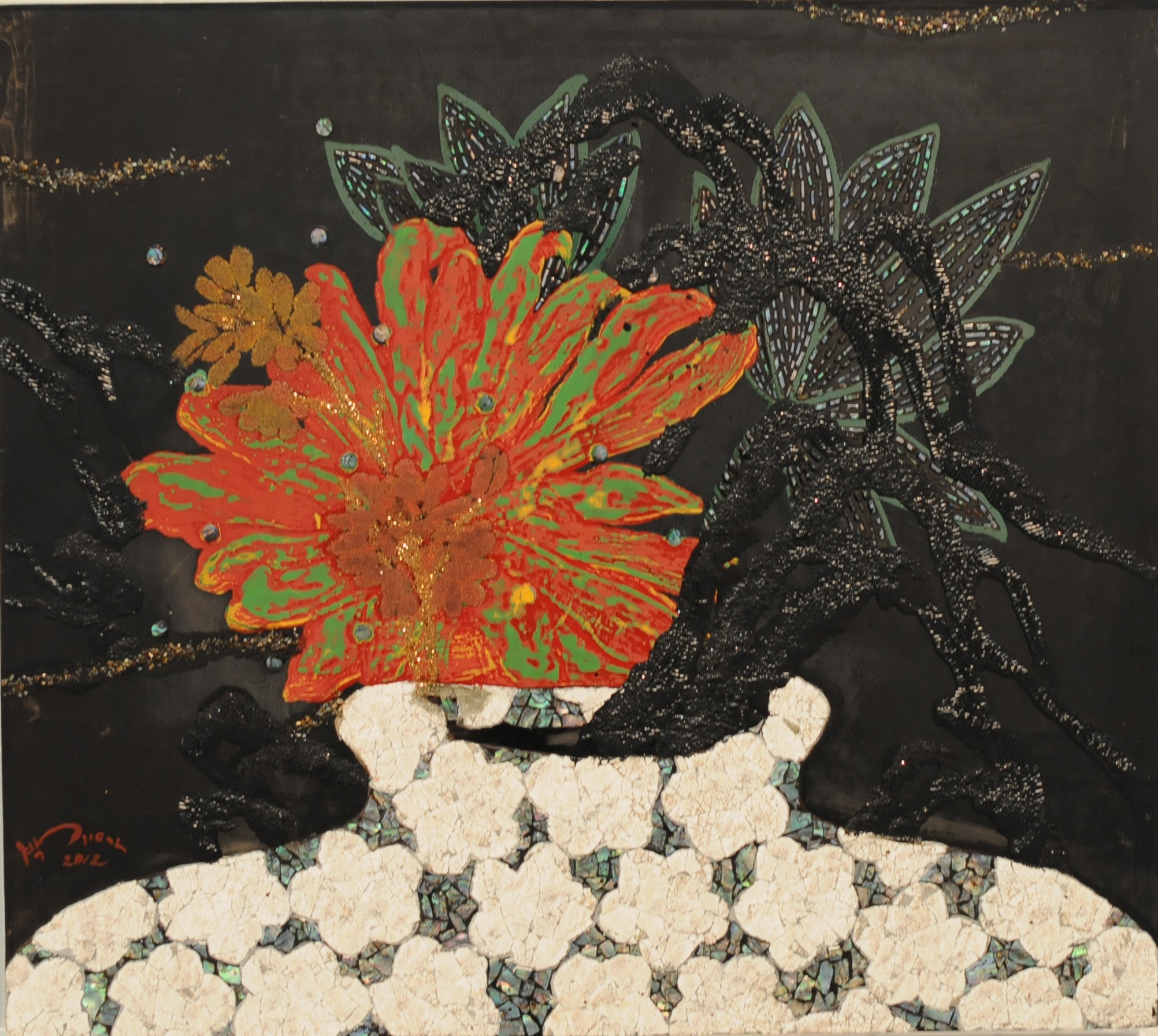 gift 40  40x45cm, Ott painting, A mother of pearl, Terra on the wood, 2012