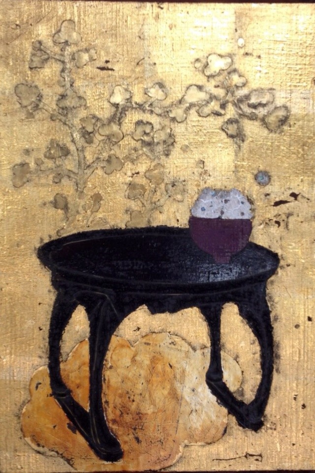 gift 59, 70×50cm, Ott painting, Gold, Terra on the hemp cloth, 2013.