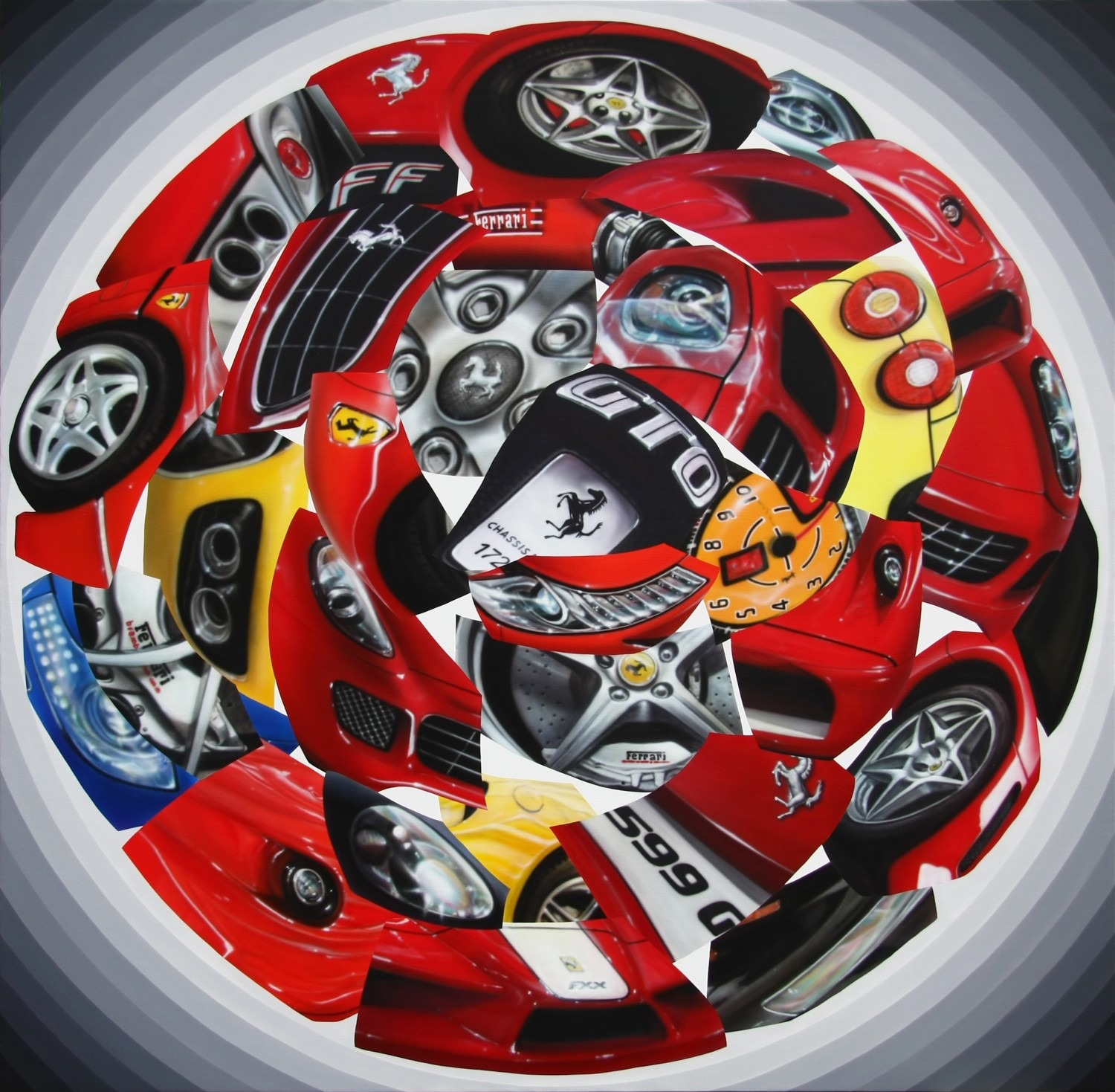 1202 desire-ferrari, acrylic on canvas,  hand-painted,122x122cm, 2012
