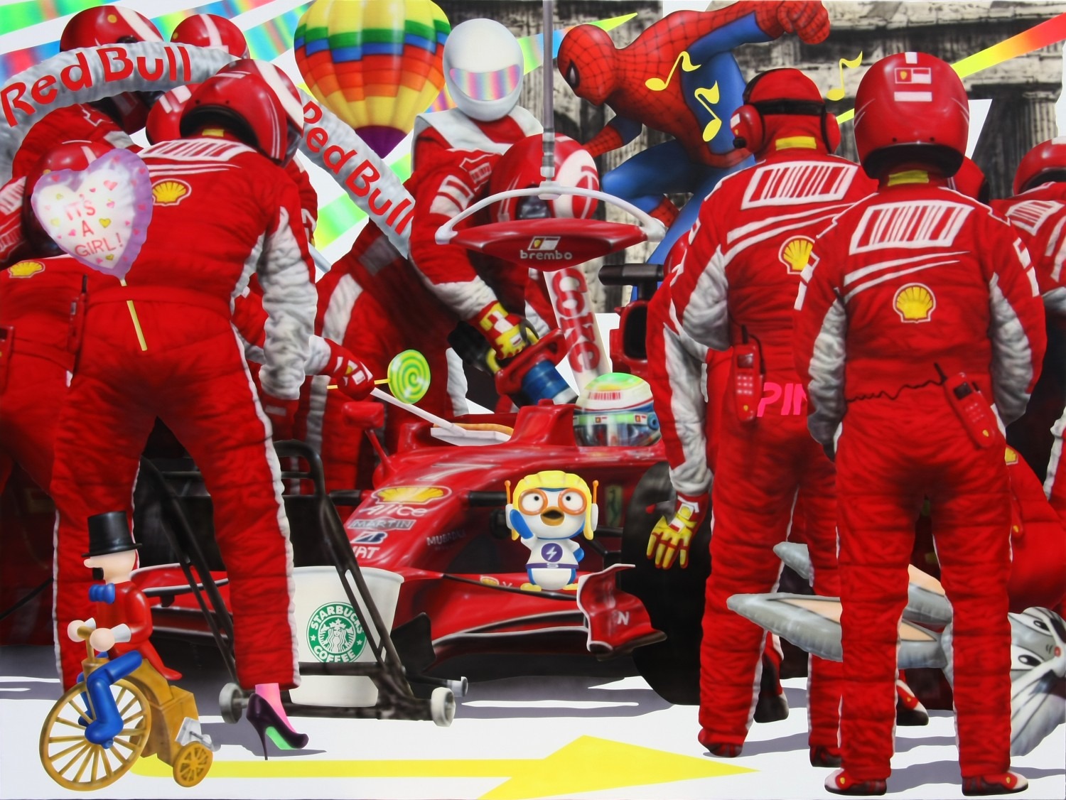 1216 air-collage, scuderia ferrari, acrylic on canvas, hand-painted,122x162cm, 2012