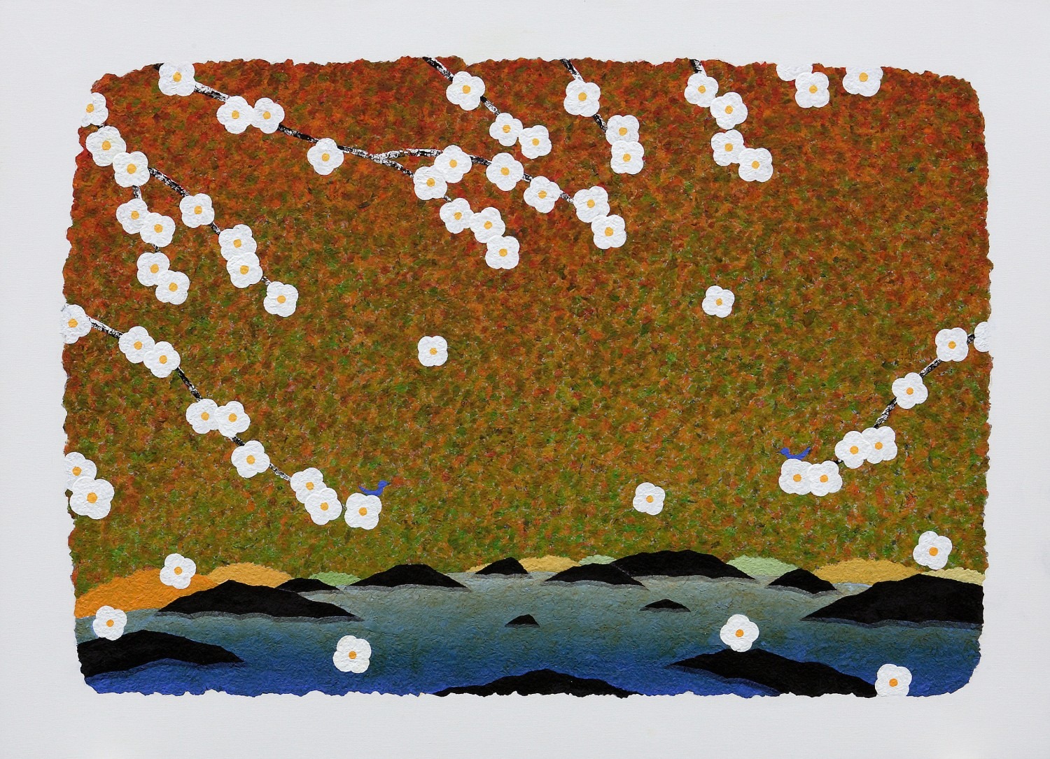 파랑새의여행-꽃비나리는날,100×73cm, Mixed media, 2014