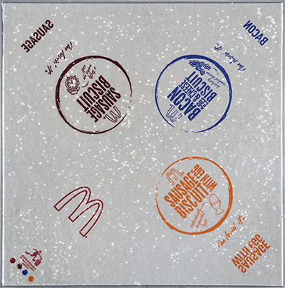 A Clue to The Recovery of Authenticity ; Honolulu, America, 30.4x30.4cm, diamond dust on hamburger w
