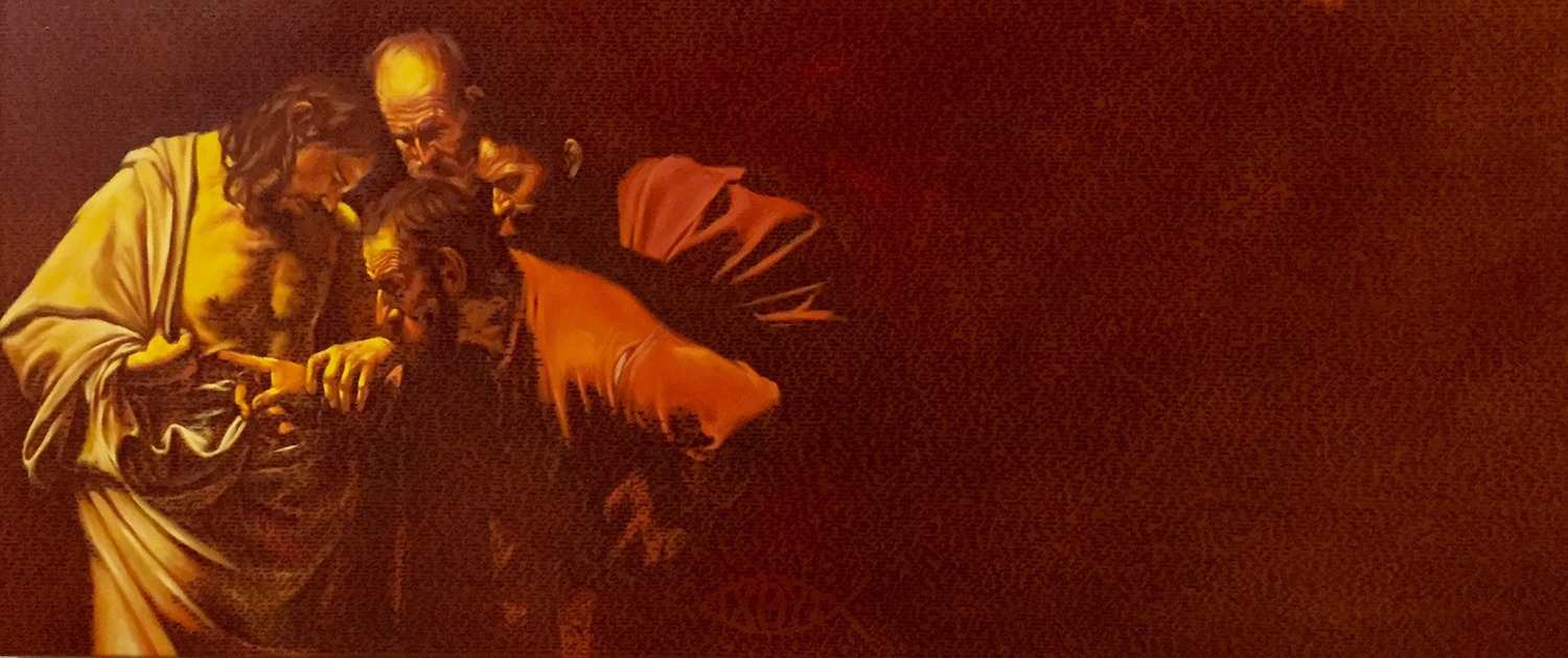 Kim JunHyung, Reverse-Question, ink pen, oil on canvas, 116x50cm, 2015