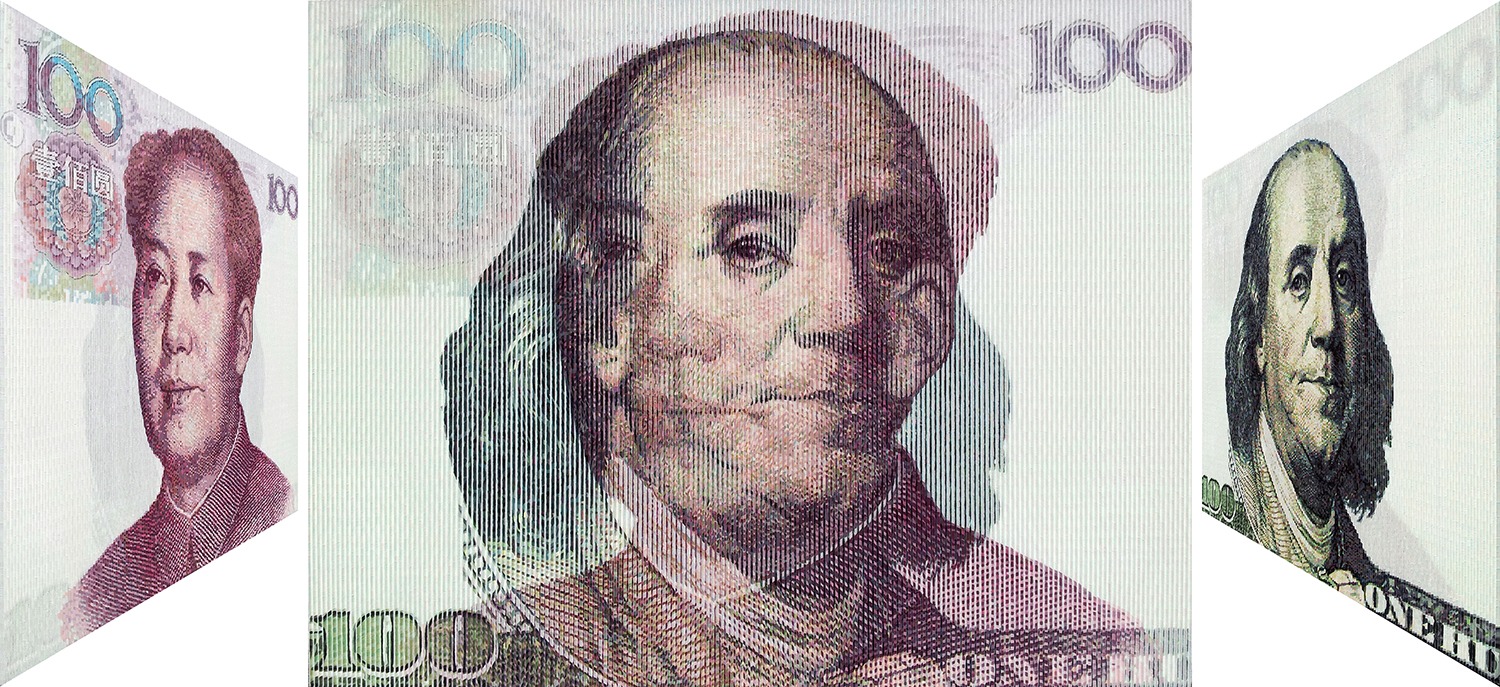 Lee Youngha, Mao Zedong & Benjamin Franklin, 116.8x91cm, oil on canvas, 2014