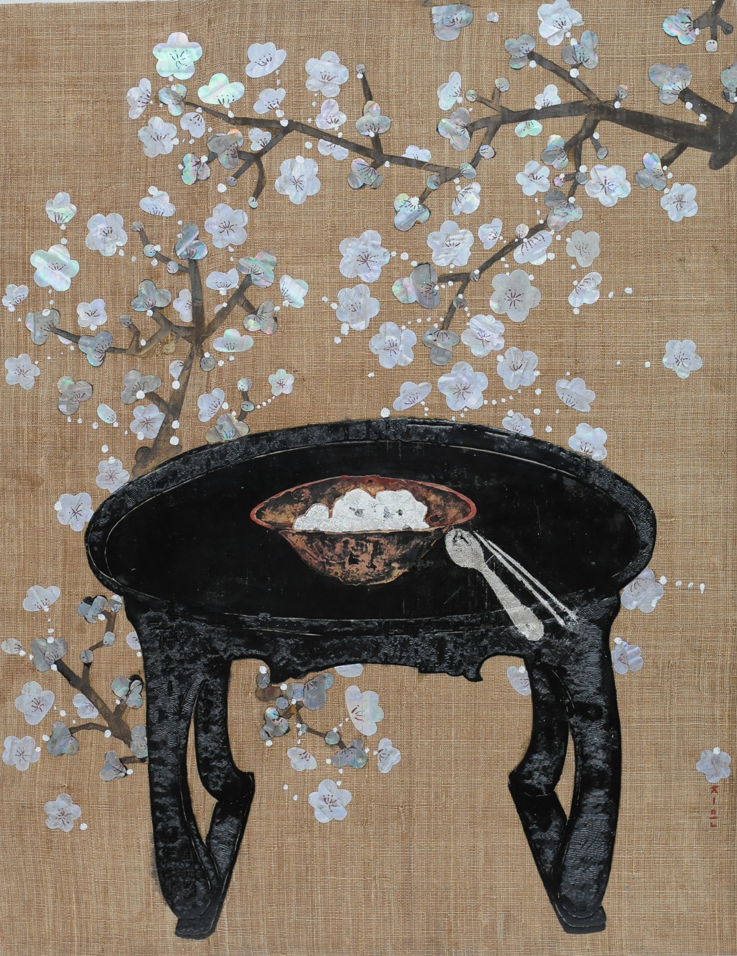 Park JiEun, Human performance-Eat for, 56.5x61cm, Ott painting, a mother of pearl, terra on the wood
