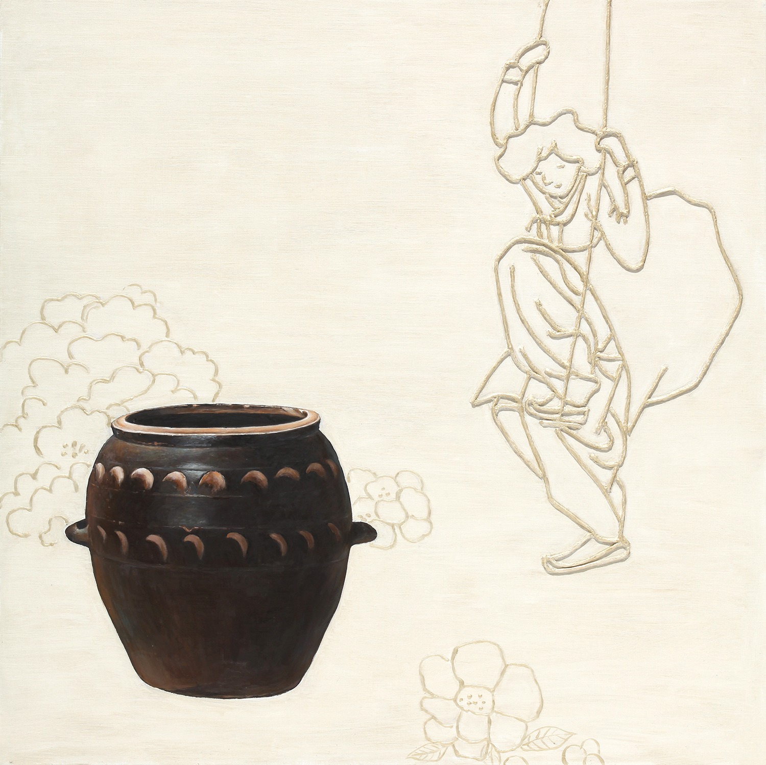 Son JungngSil, Including the heart, oil on canvas, Mixed Media,  90X90cm, 2015