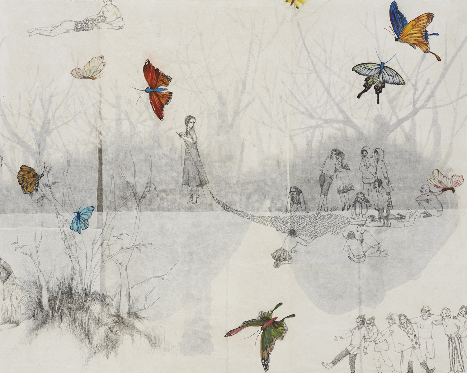 오영Oh Young, flying world 2, pencil, oil on paper, 90.9x72.7cm, 2016
