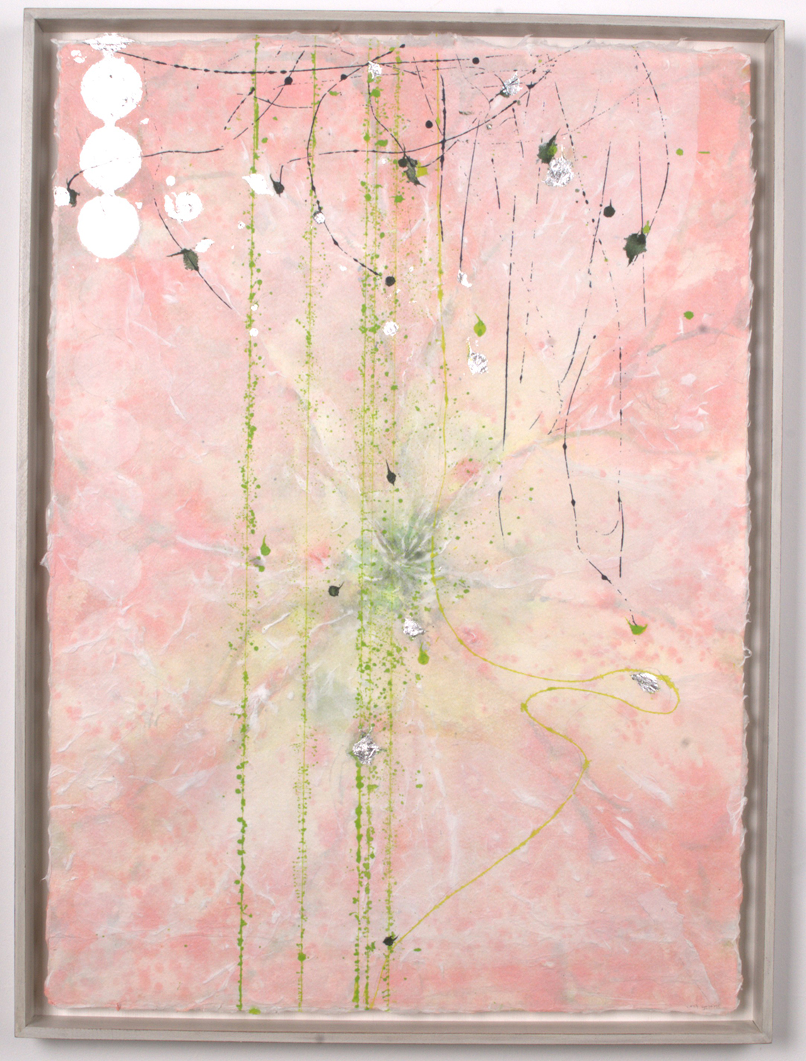박효정, Early Rain & Late Rain-the Dream of Flowers, 40x60cm, 종이 위, 먹, 아크릴, 은박, 2023 700만원-2