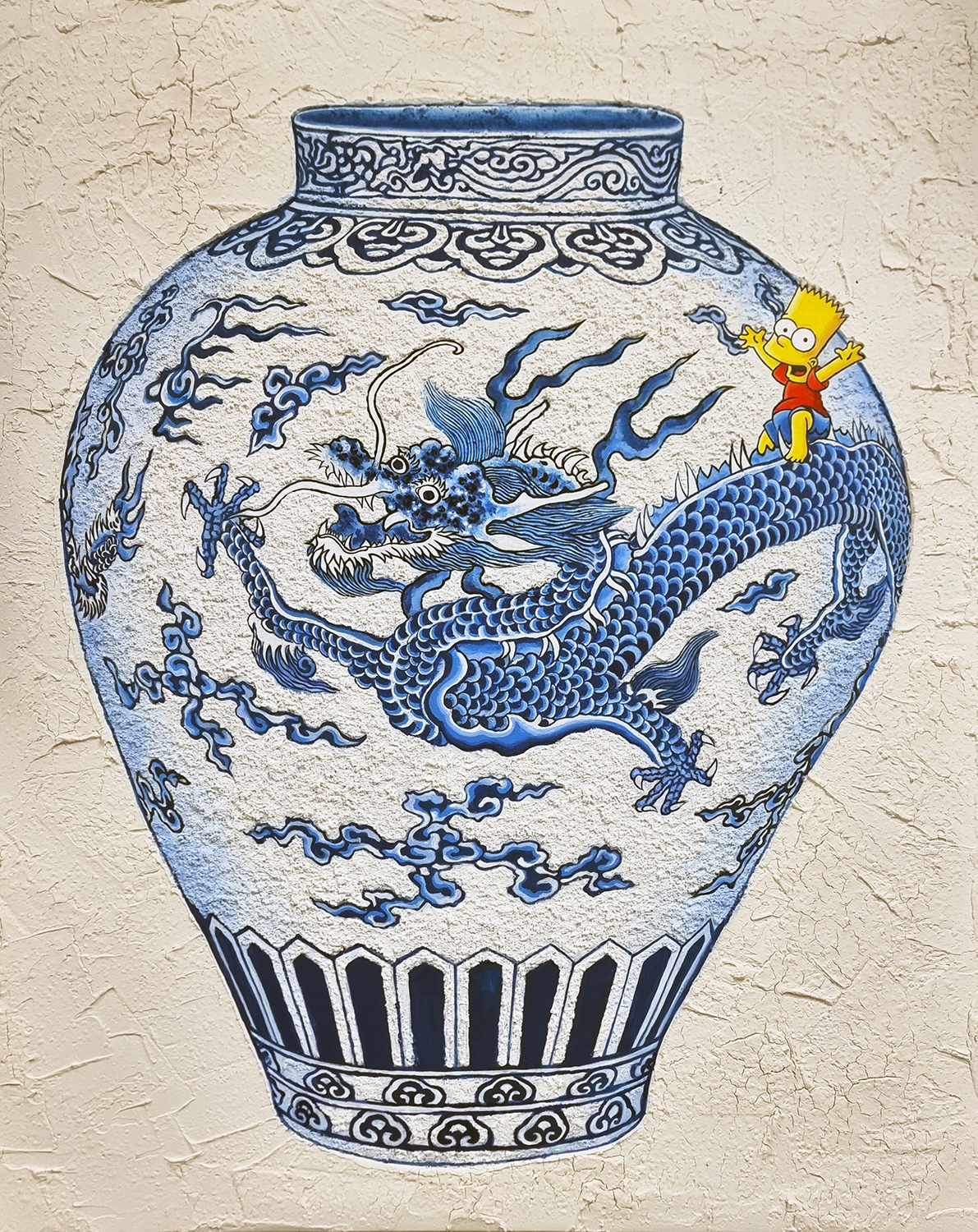 Enchanted White – Blue Dragon 91x73cm acrylic on canvas 2023