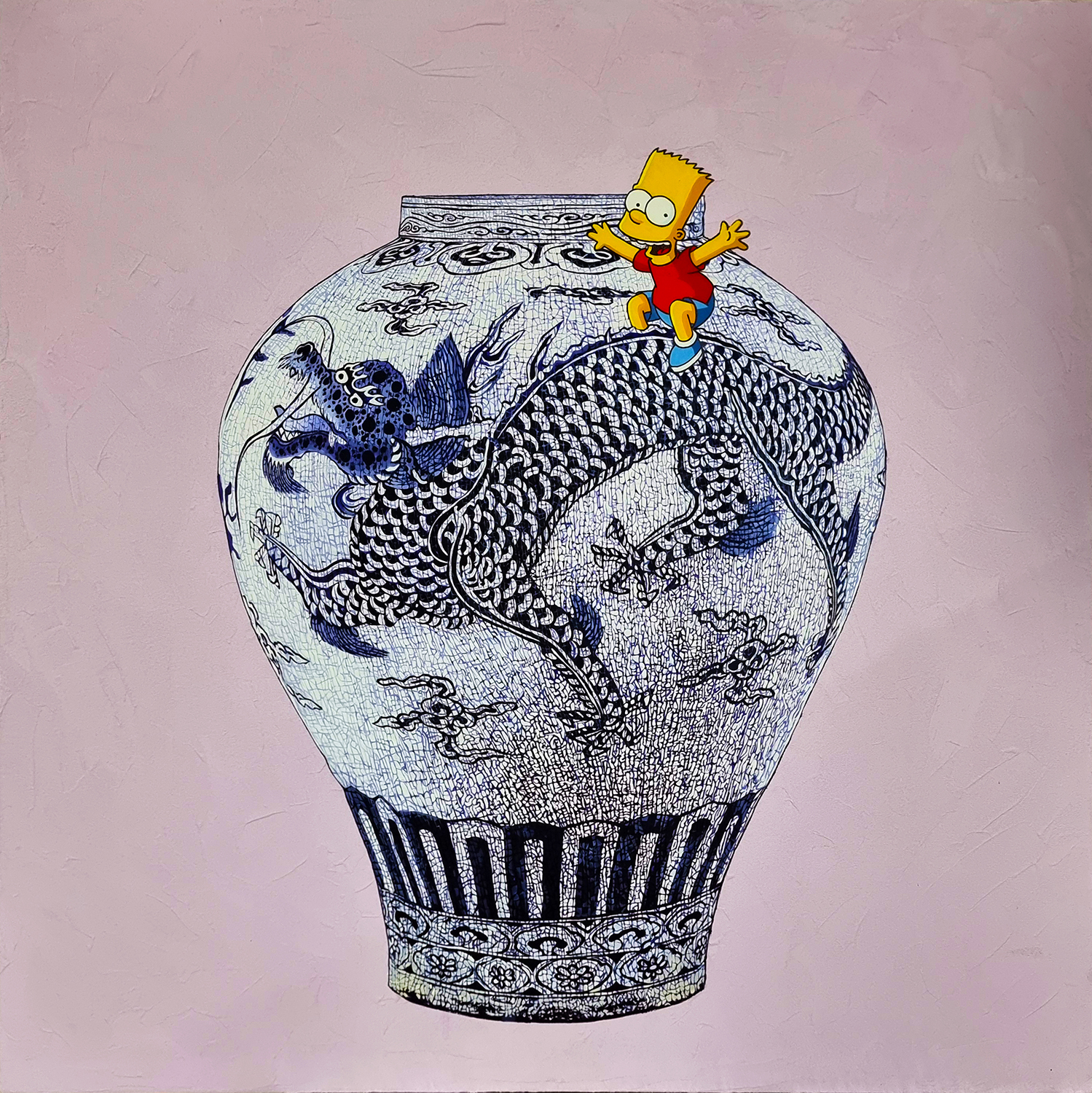 Enchanted White – Blue Dragon 91x91cm acrylic on canvas 2021