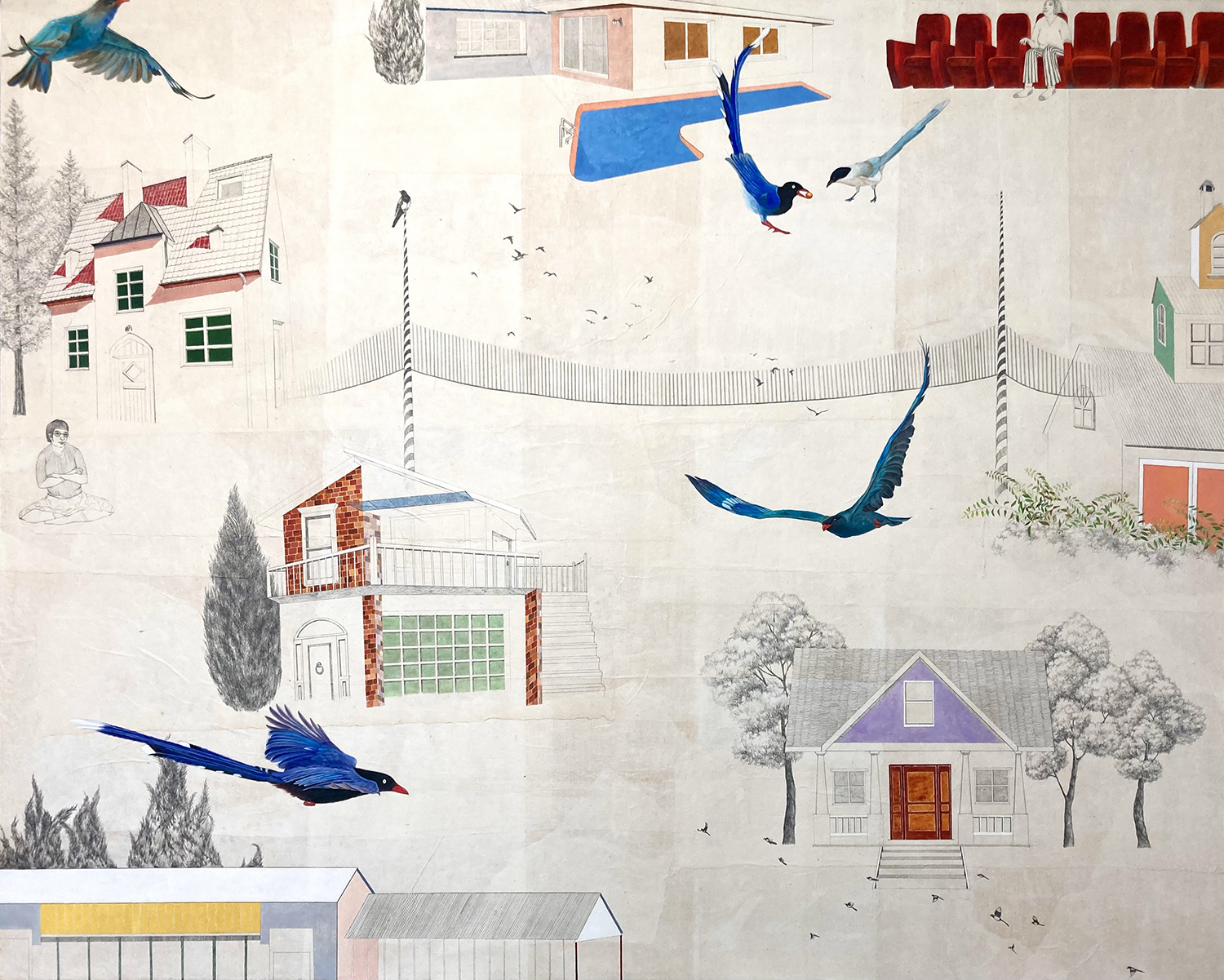 10 오영, 바람직한 너의 동네, 162x130cm, 한지에 연필, 유화, 2024