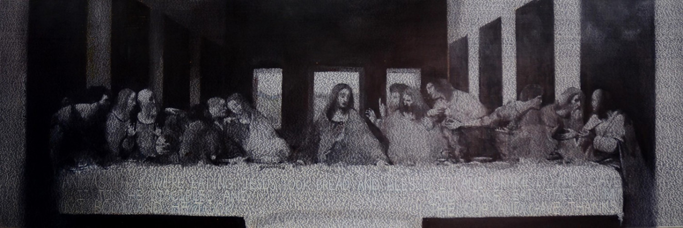 Reverse, 162x54cm, ink pen, oil on canvas, 2014