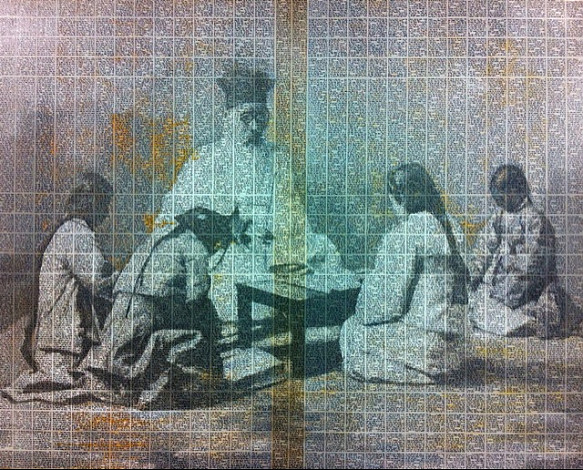 닮다,담다, 162x130cm, ink pen, oil on canvas, 2012