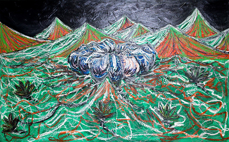 creation and extinction4926,  Mixed Media on canvas 73x 116cm 2013