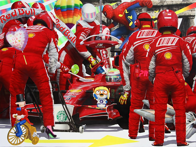 1216 air-collage, scuderia ferrari, acrylic on canvas, hand-painted,122x162cm, 2012