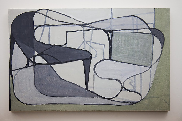 Interno con tavolo e finestra, acrylic paint on wood, 35 x 57cm, 2015