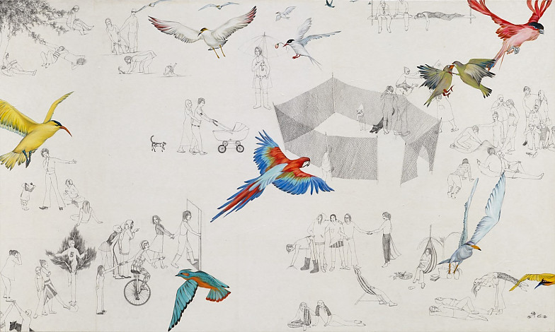 flying world, pencil, oil on paper, 162x97cm, 2015