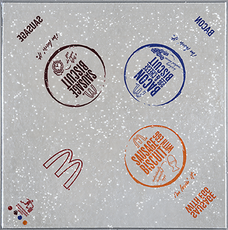 A Clue to The Recovery of Authenticity ; Honolulu, America, 30.4x30.4cm, diamond dust on hamburger w