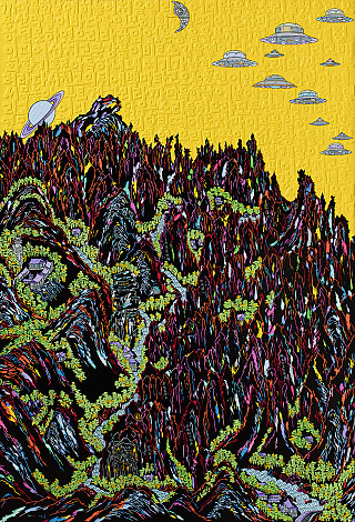 어디닭우는소리들렸으랴acrylic_and_ink_on_embossedwoodpanel_180x122cm2015