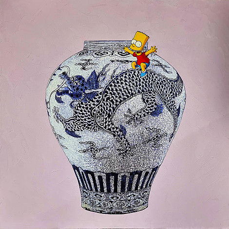 Enchanted White – Blue Dragon 91x91cm acrylic on canvas 2021